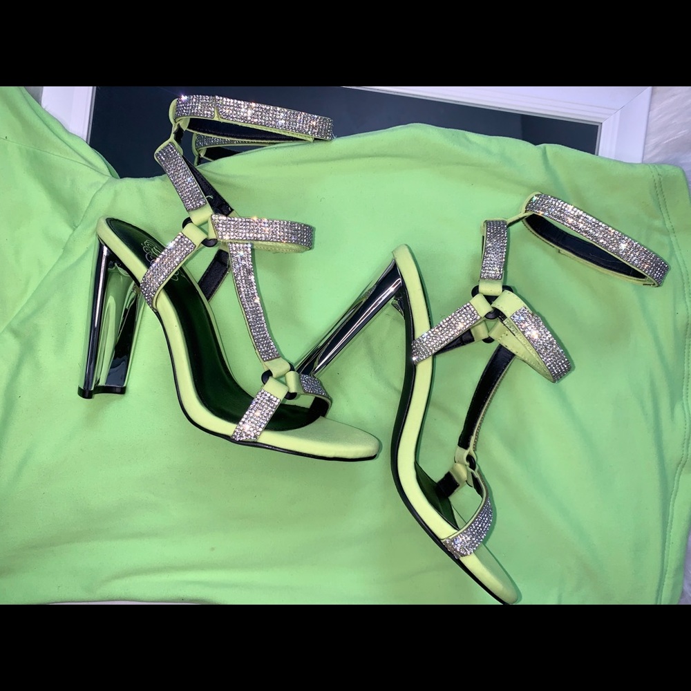 Lime Green rhinestone heels